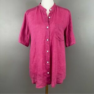 J. Jill Size Small Raspberry Pink 100% Linen Roll Tab Short Sleeve Shirt Button